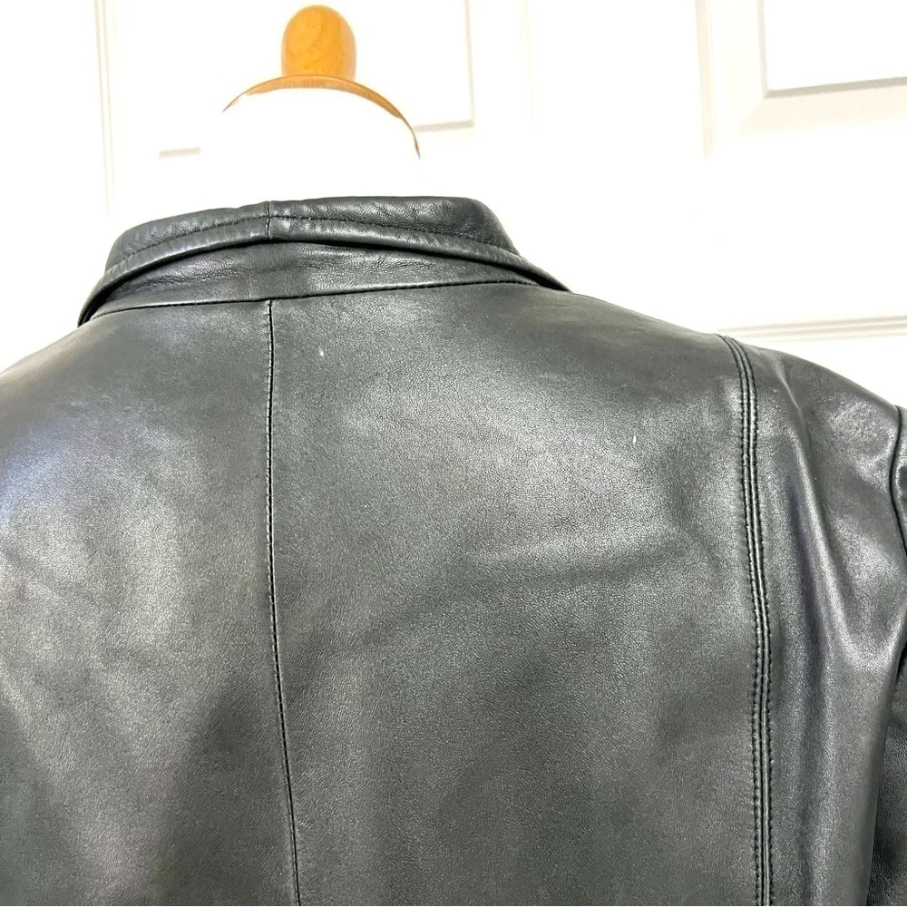 Vintage JLC Newyork Leather Women's Fully Lined Wing Collar Black coat size XL